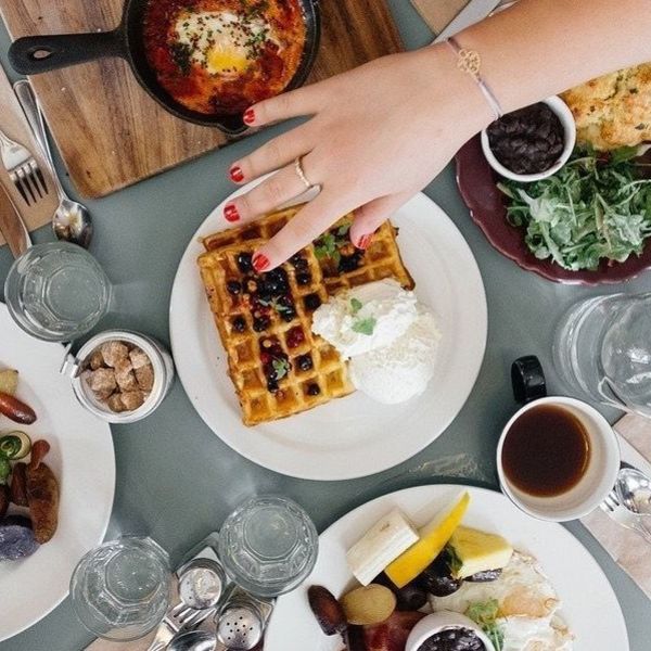 overhead shot of a table at brunch