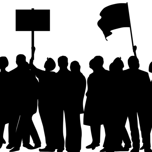 silhouette drawing of people protesting