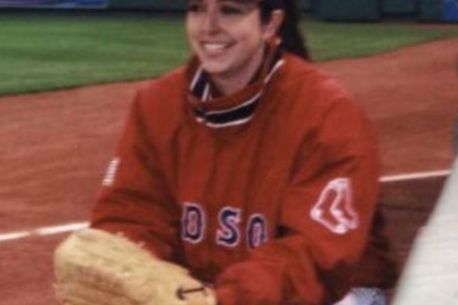Kasey Buckles on the field as a Red Sox ballgirl