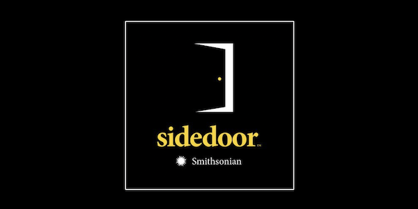 Sidedoor podcast cover art, featuring a door opening on a black background