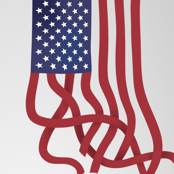 title imagery from A Dangerous Idea, featuring a stylized drawing of the American flag with the red stripes coming undone