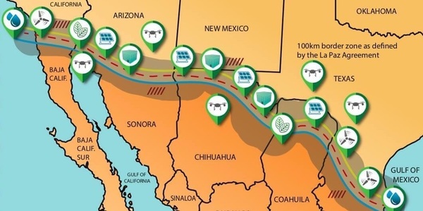 an illustration of the proposed energy- and water-producing industrial corridor along the United States-Mexico border